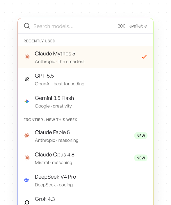 Unified Chat for 200+ Models